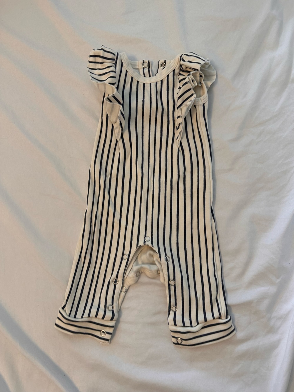 Cream and Black Striped Ruffle-Sleeve Baby One-Piece